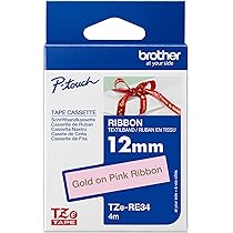 Brother TZe-RE34 Labelling Tape Cassette, Gold on Pink, 12mm (W) x